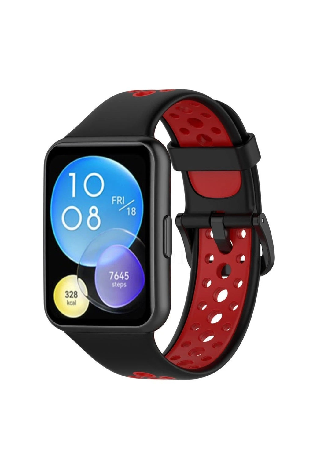 Mey İthalat® Huawei Watch Fit 2 Spor Delikli Kordon - Siyah-Kırmızı
