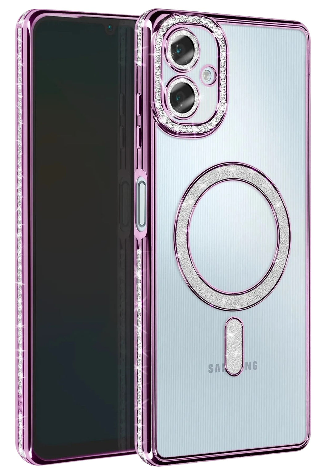 Mey İthalat® Samsung Galaxy A06 Joke Simli Magneticsafe Kılıf - Derin Mor