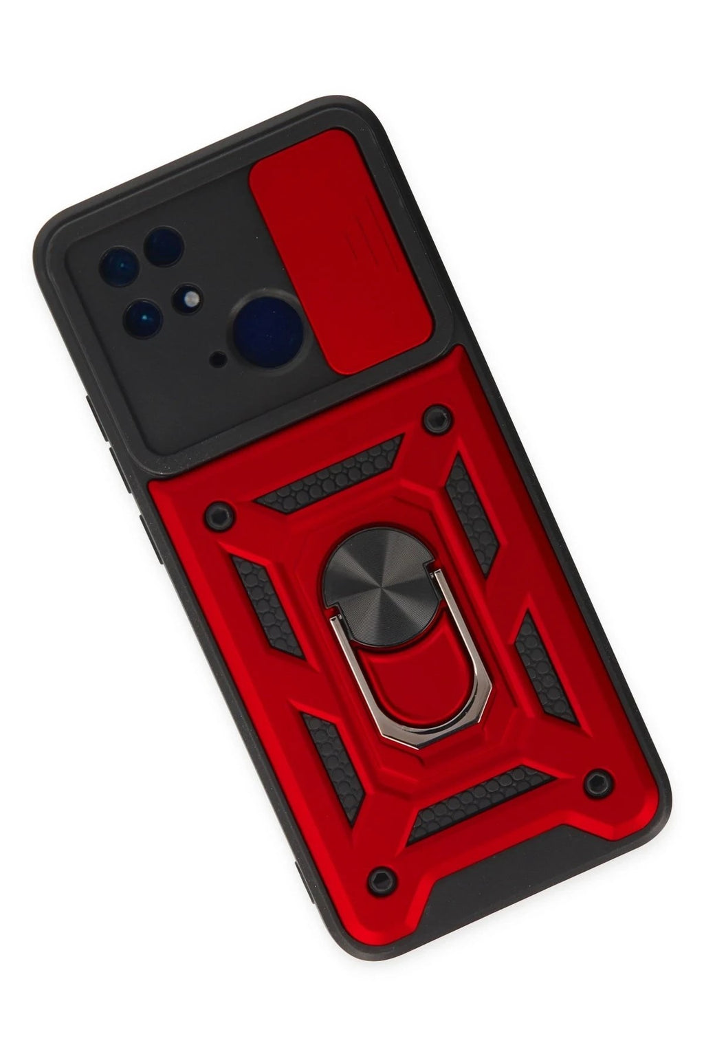 Mey İthalat® Redmi 10C Kılıf Pars Lens Yüzüklü Silikon - Kırmızı