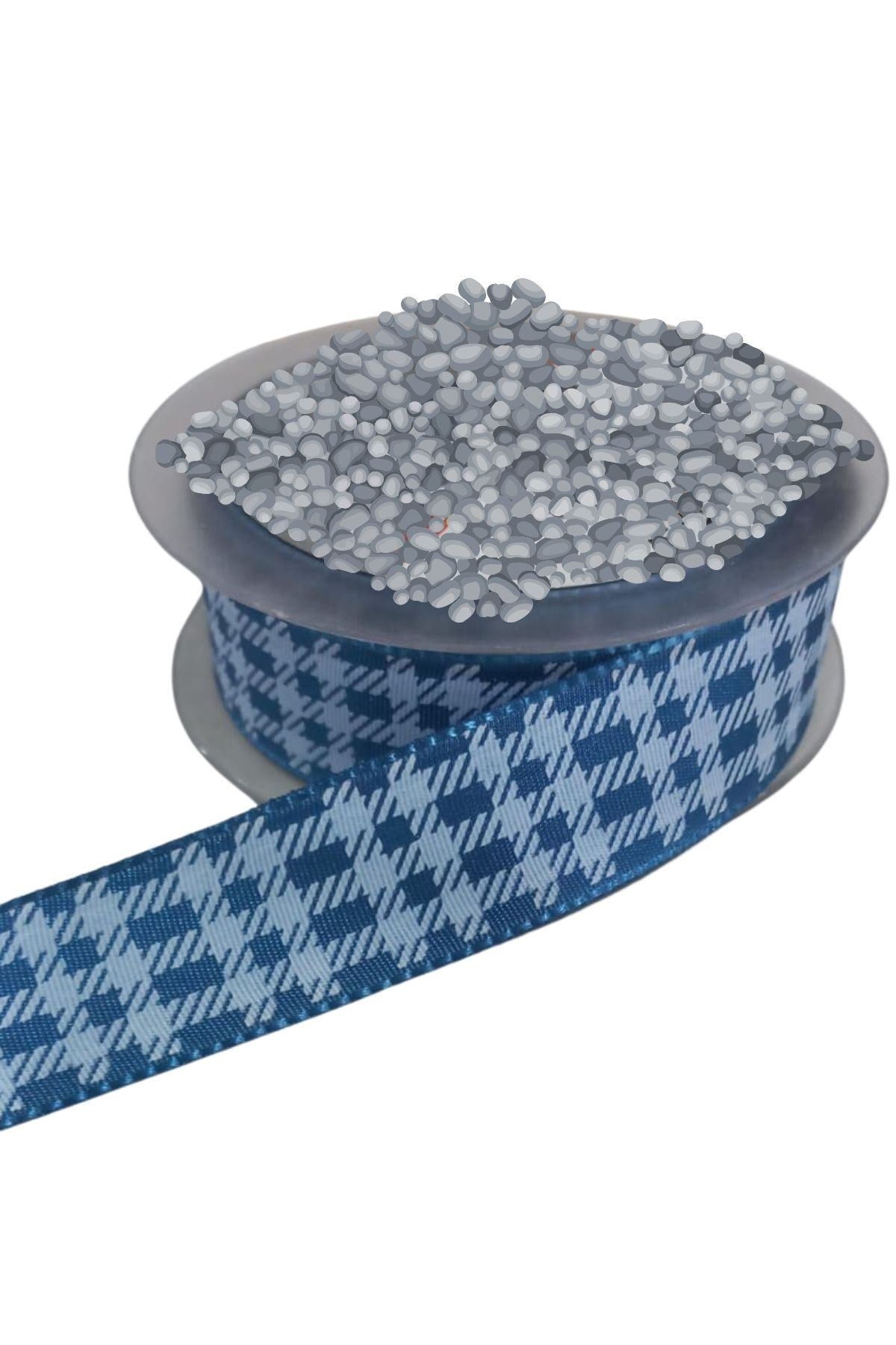 Tafta Ekoseli Kurdele 25 Mm İndigo 10 Metre