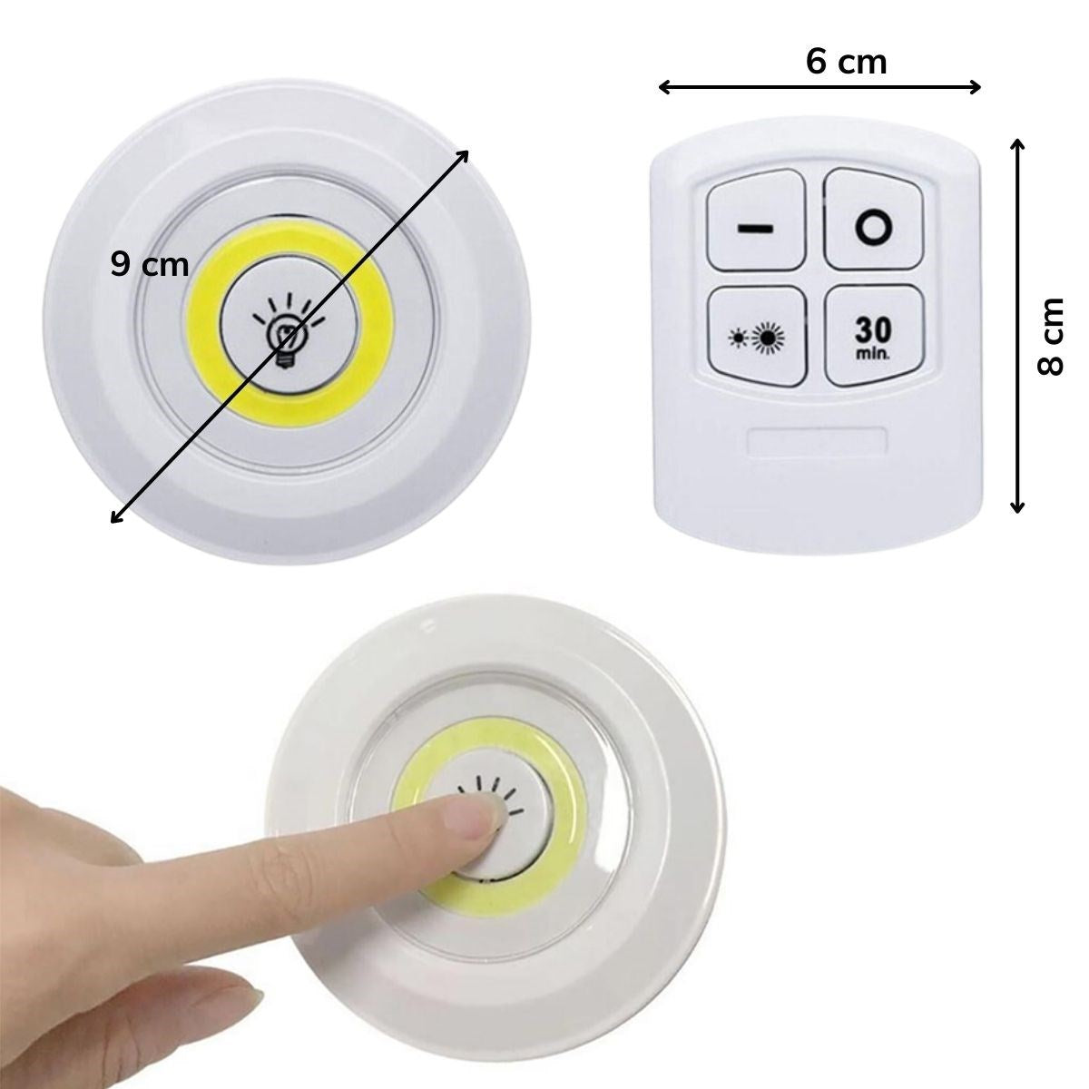 3lü Uzaktan Kumandalı Pilli Yapışkanlı Kablosuz Led Spot Lambalar