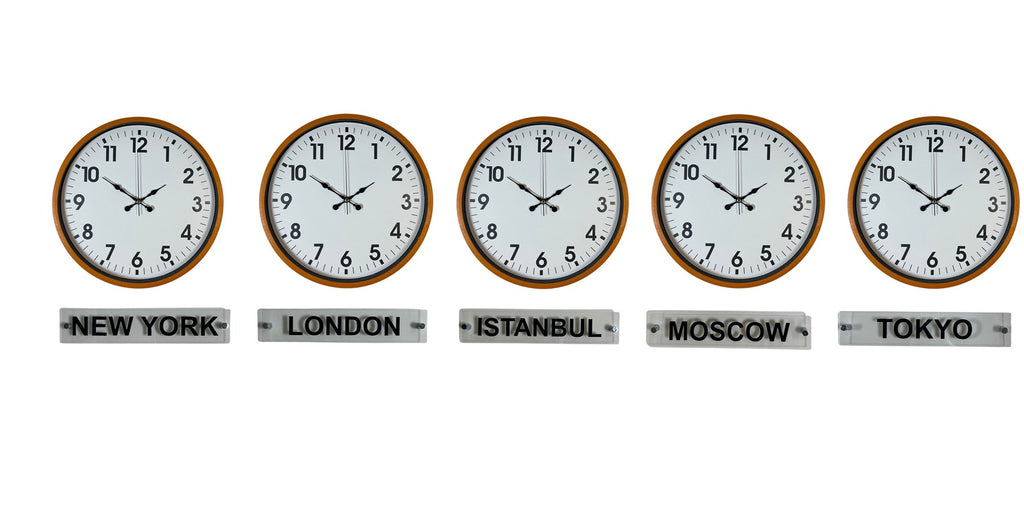 Sunrise Turuncu 36 Cm 5 li Tabelalı Dünya Saatleri