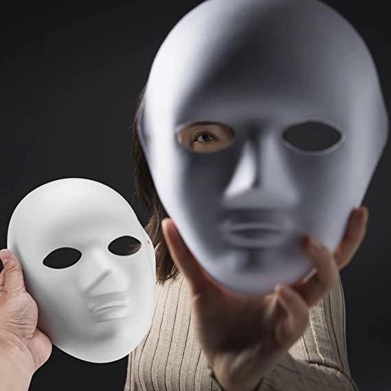 Mey İthalat® Beyaz Renk Boyanabilir Anonim Tam Yüz Cosplay Maske 24x18 cm