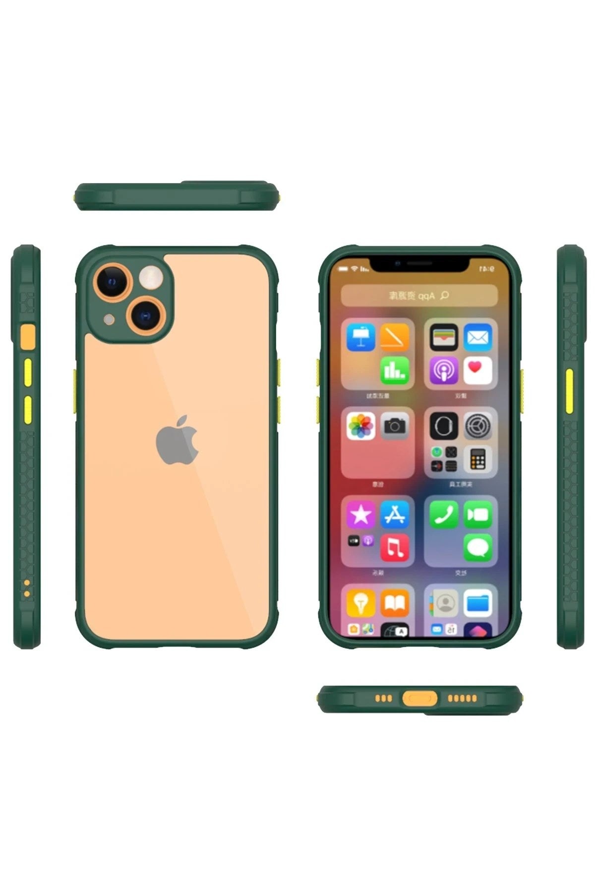 Mey İthalat® iPhone 13 Mini Kılıf Miami Şeffaf Silikon - Koyu Yeşil