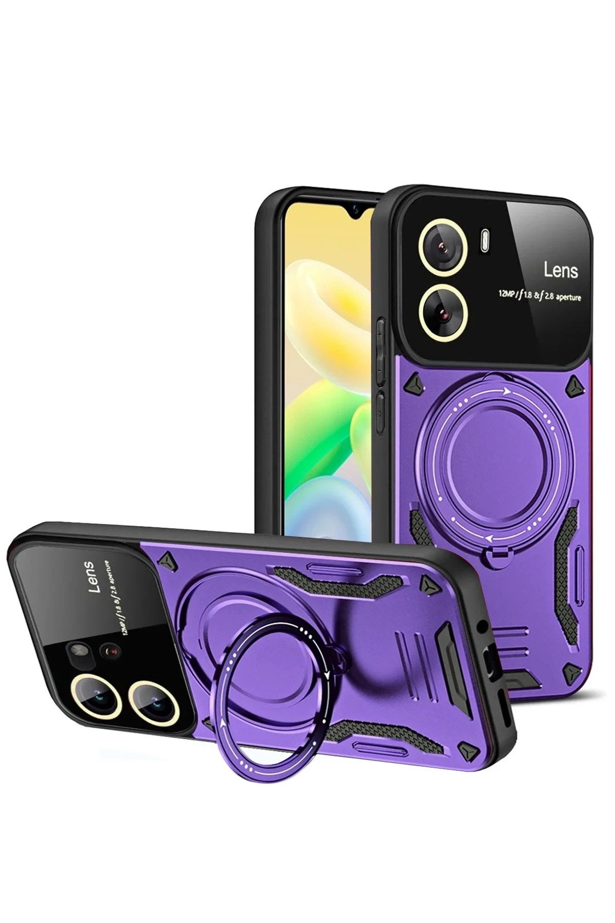 Mey İthalat® Vivo Y16 Kılıf Joy Lens Standlı Kapak - Mor