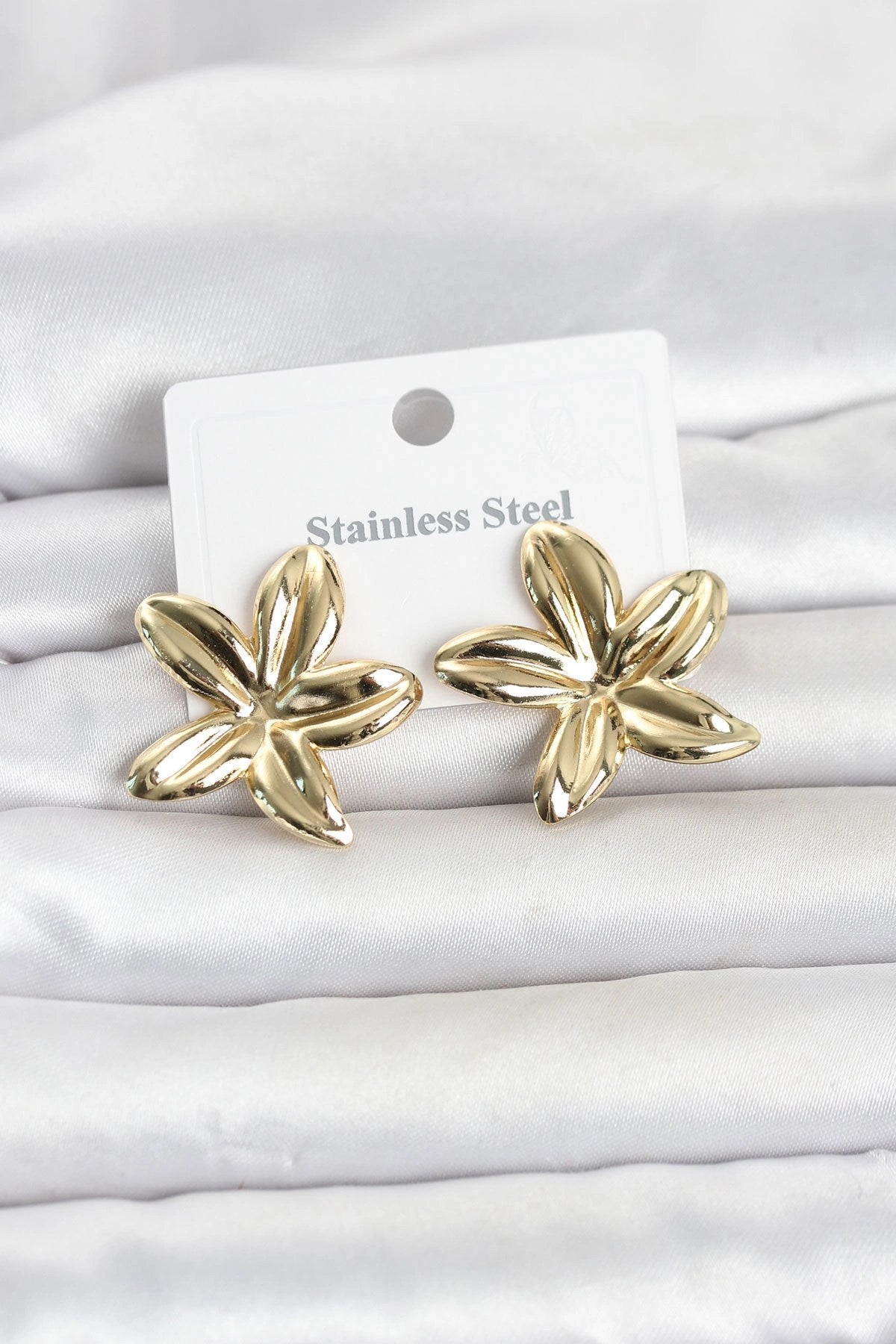 Mey İthalat® 316L Çelik Gold Renk Lotus Çiçeği Model Kadın Küpe