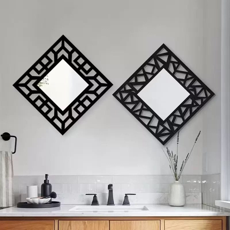 Mey İthalat® 2'li Set Kırılmaz Pleksi Dekoratif Duvar Aynası - 22.5x22.5 cm Geometrik Çerçeveli 1. Sınıf Ayna