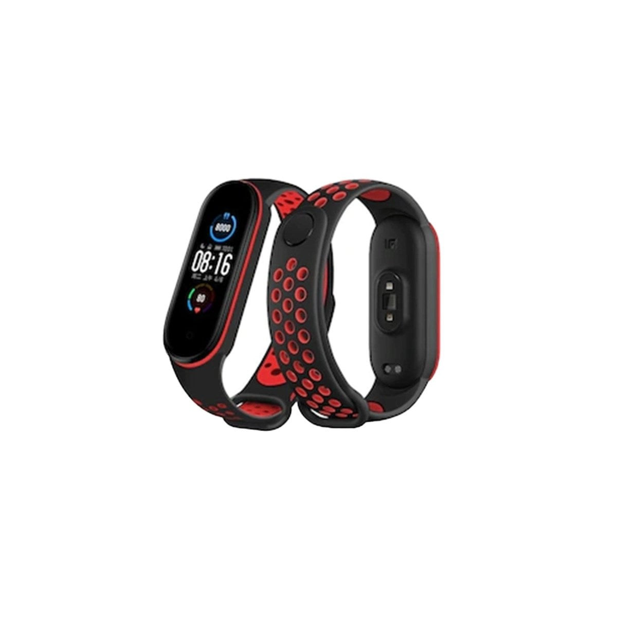 Mey İthalat® Mi Band 4 Spor Delikli Kordon - Siyah-Kırmızı