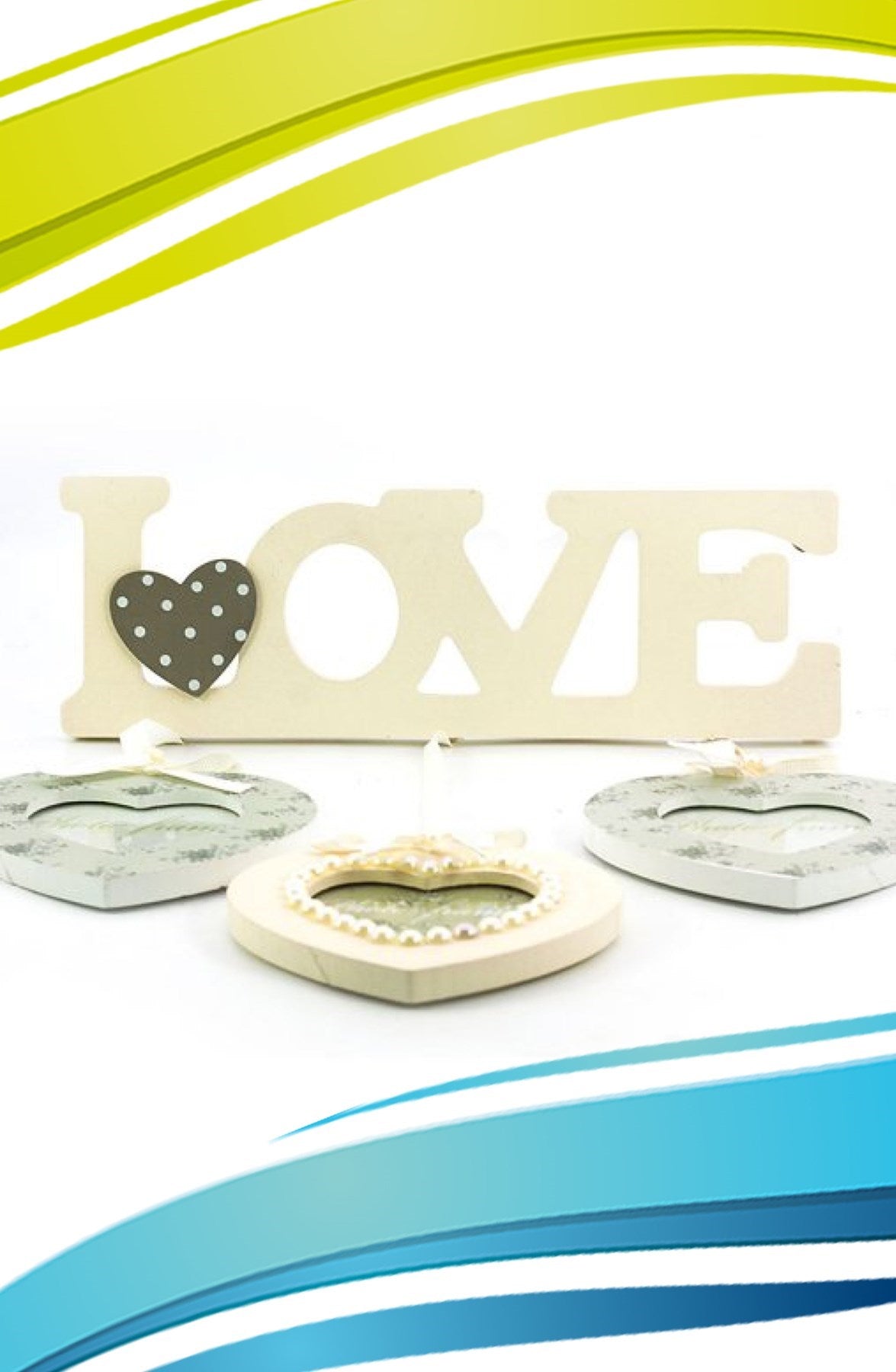 Decotown Love Yazılı Çerçeve 3lü Kalpli Ahşap Fotoğraf Çerçevesi
