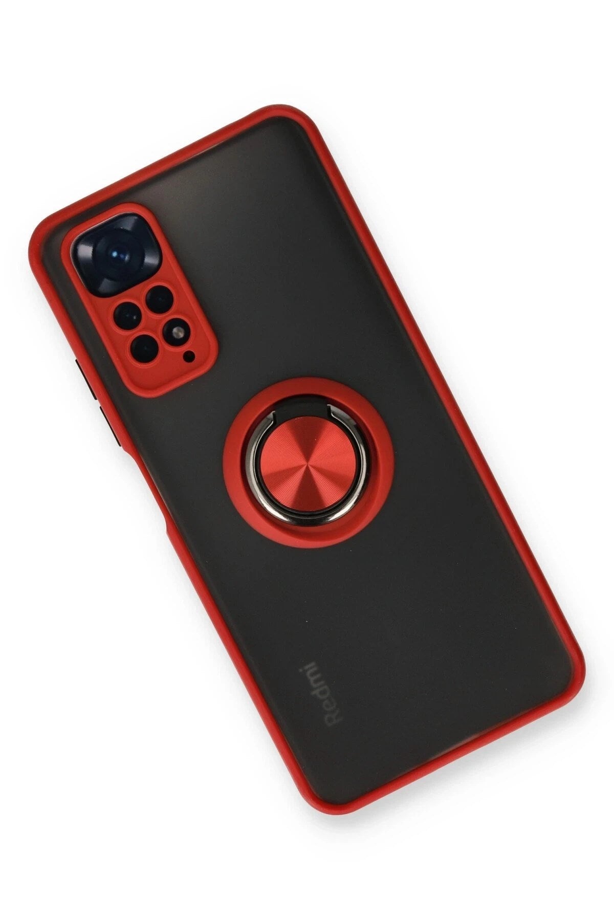 Mey İthalat® Redmi Note 11 Kılıf Montreal Yüzüklü Silikon Kapak - Kırmızı