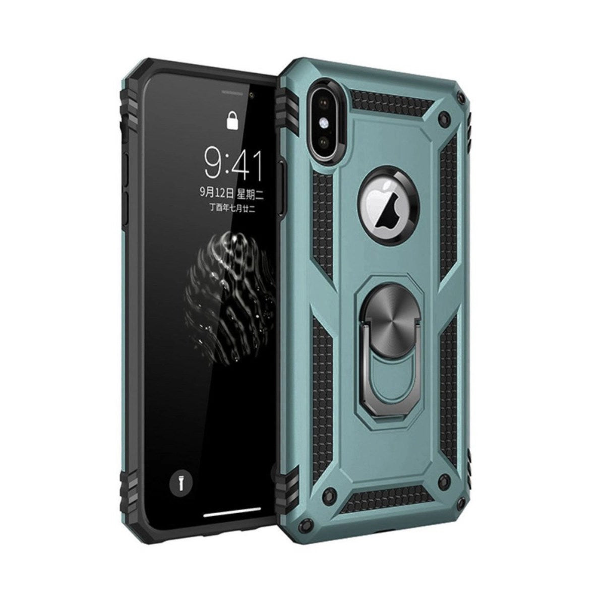 Mey İthalat® iPhone XS Max Kılıf Sofya Yüzüklü Silikon Kapak - Yeşil