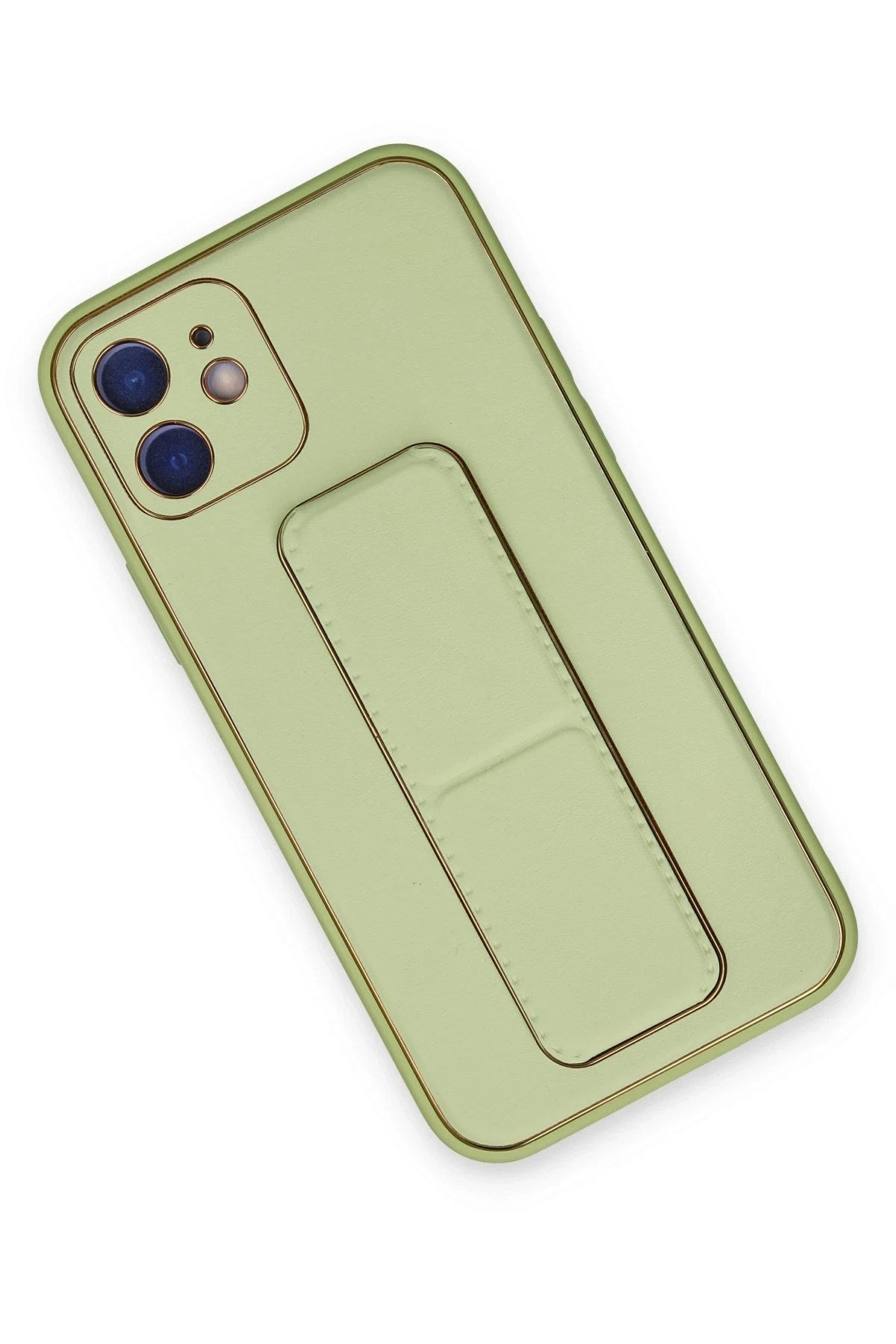 Mey İthalat® iPhone 12 Kılıf Coco Deri Standlı Kapak - Su Yeşili