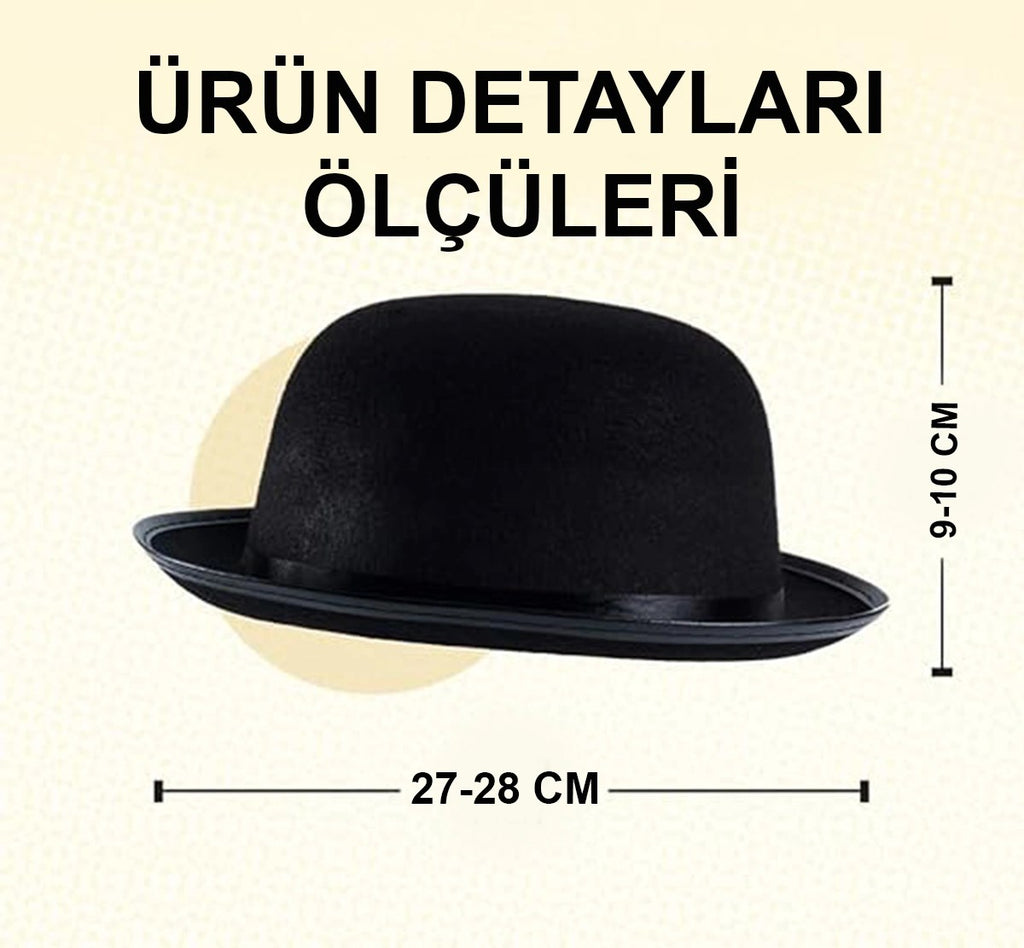 Mey İthalat® Charlie Chaplin Stil Yetişkin Şapkası – Siyah Melon Parti Şapkası