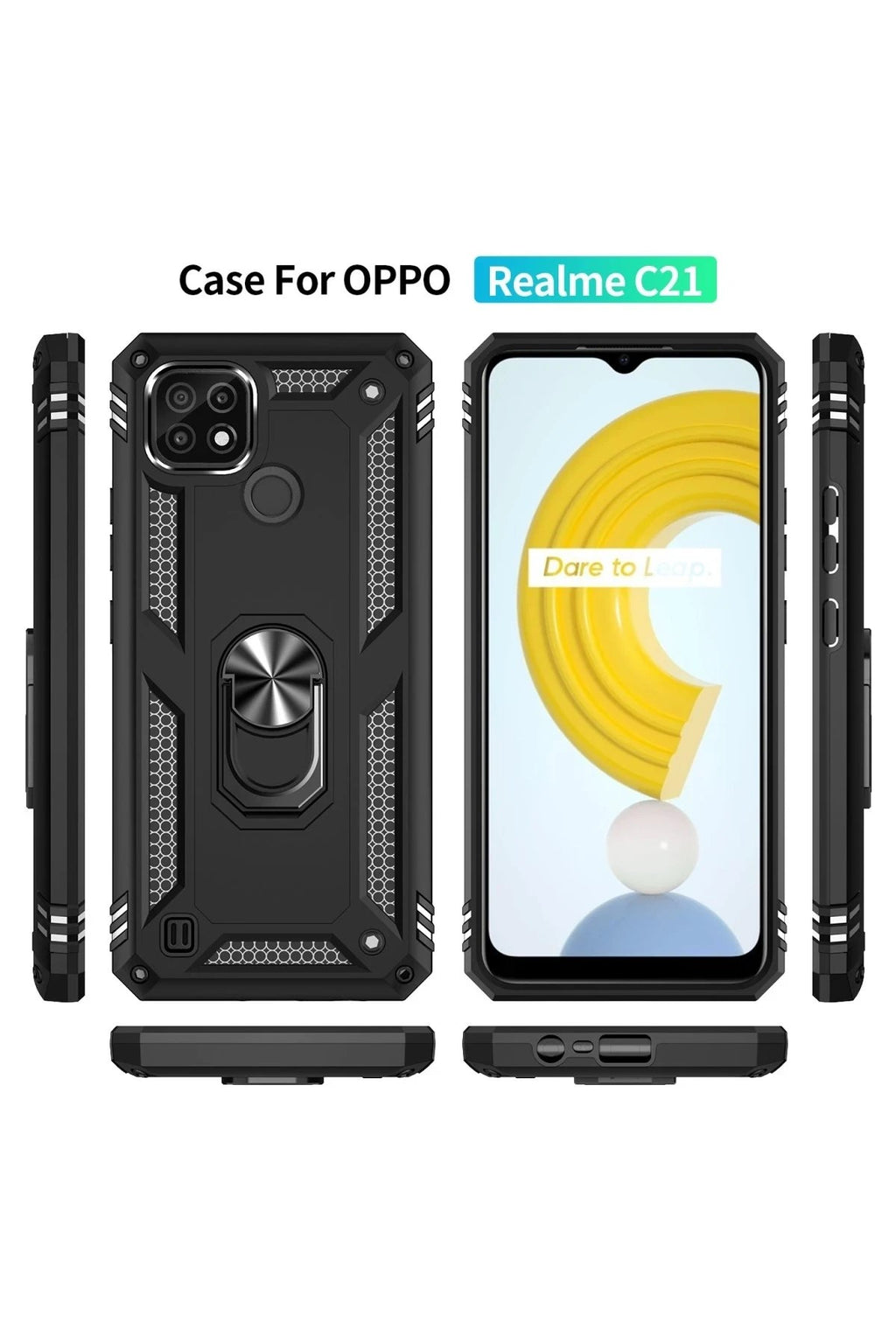 Mey İthalat® Realme C21 Kılıf Sofya Yüzüklü Silikon Kapak - Siyah