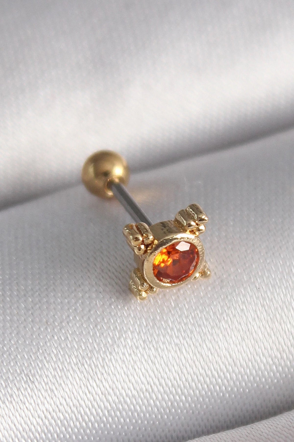 Mey İthalat® 316L Çelik Gold Renk Turuncu Zirkon Taşlı Tragus Piercing
