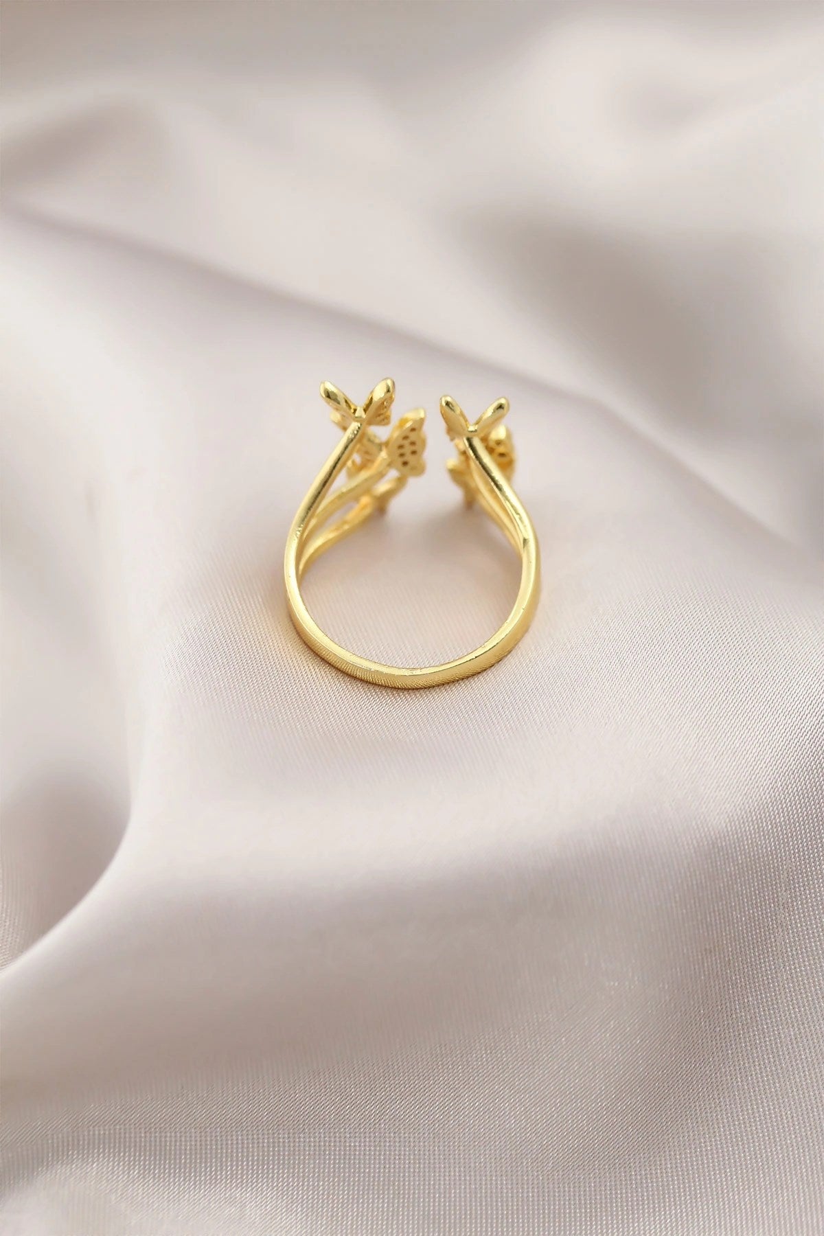Mey İthalat® Gold Renk Metal Kelebek Model Kadın Yüzük