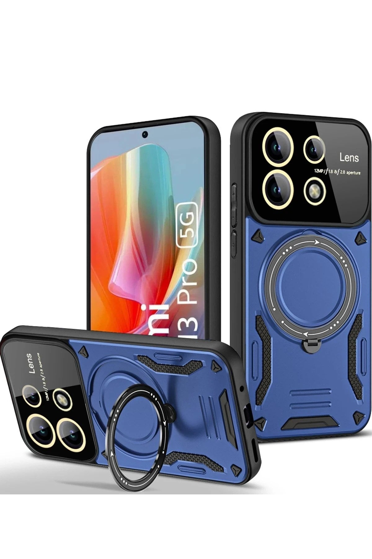 Mey İthalat® Redmi Note 13 Pro 4G Kılıf Joy Lens Standlı Kapak - Lacivert