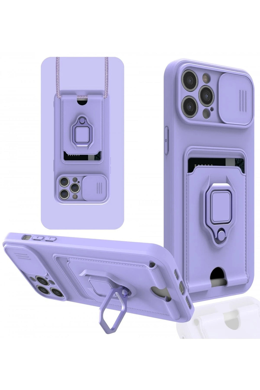 Mey İthalat® iPhone 12 Pro Max Kılıf Zuma Kartvizitli Yüzüklü Silikon - Lila