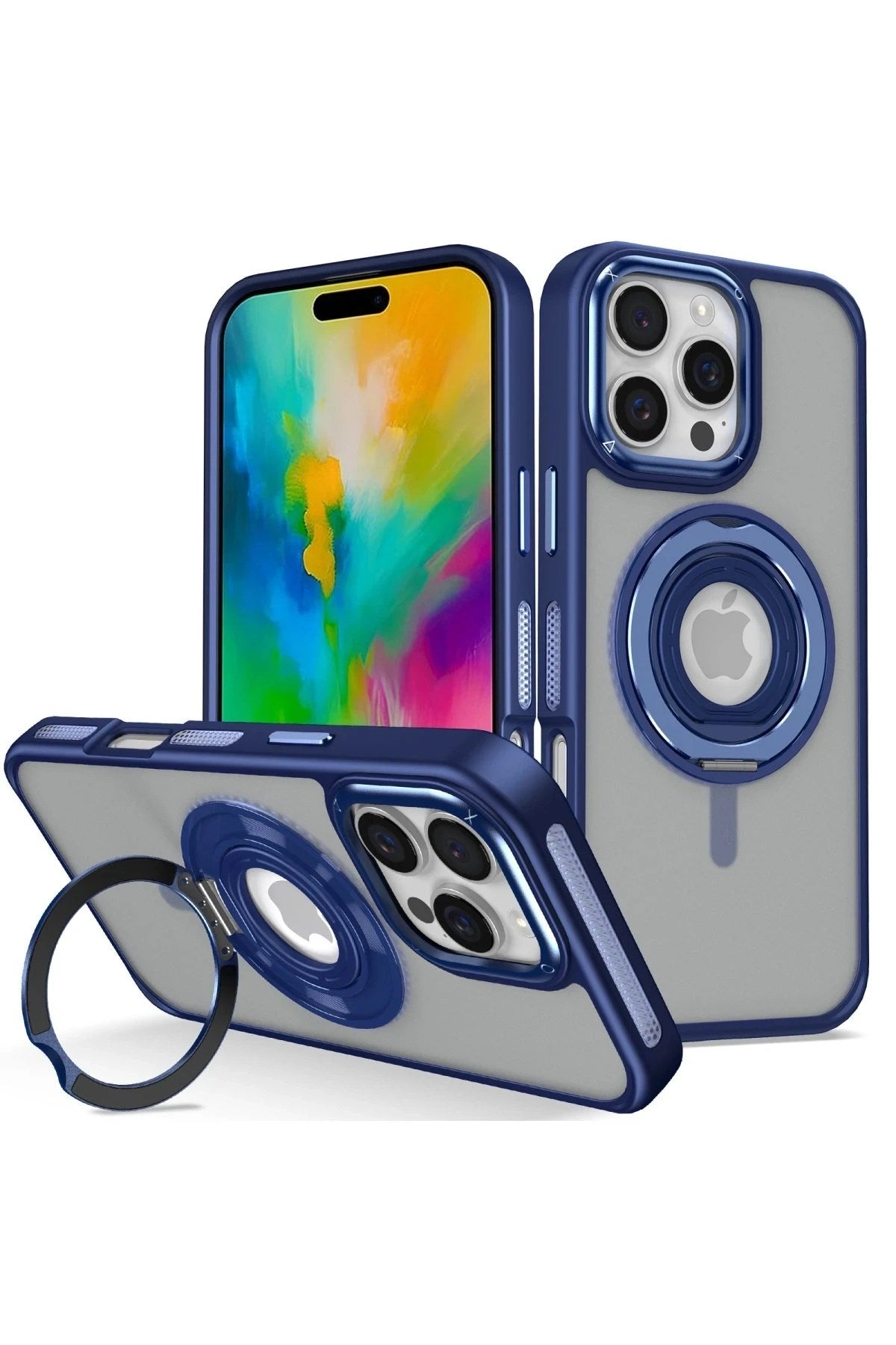 Mey İthalat® iPhone 16 Pro Max Banza Magsafe Standlı Kapak - Lacivert