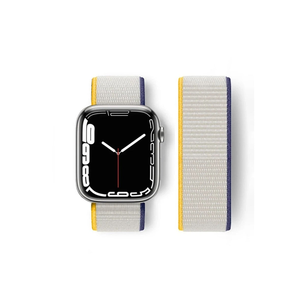 Mey İthalat® Watch 38mm Hasırlı Cırtcırtlı Kordon - Sarı-Beyaz