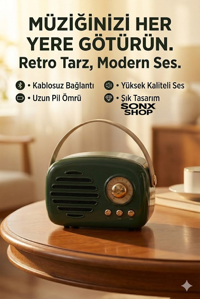 SONX Nostaljik Retro Bluetooth - FM Radyo, USB ve Bluetooth Kablosuz Hoparlör