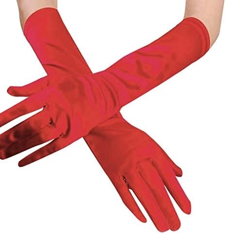 Mey İthalat® Kırmızı Renk Dirseğe Kadar Uzun Kumaş Eldiven 40 cm