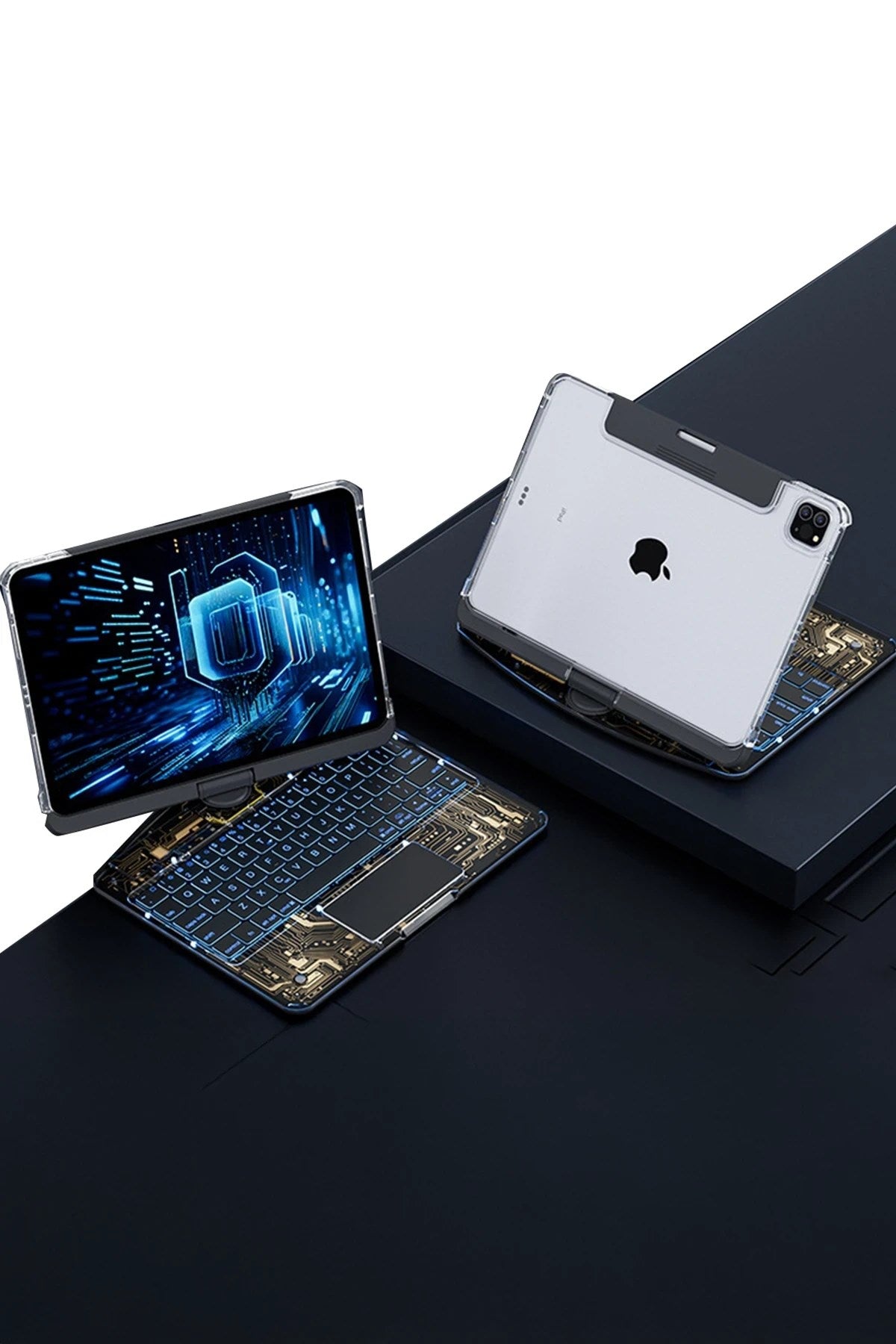Mey İthalat® JP11 iPad Pro 11 (2022) Kılıf Vales Dönen Ledli Klavyeli Tablet Kılıfı - Siyah