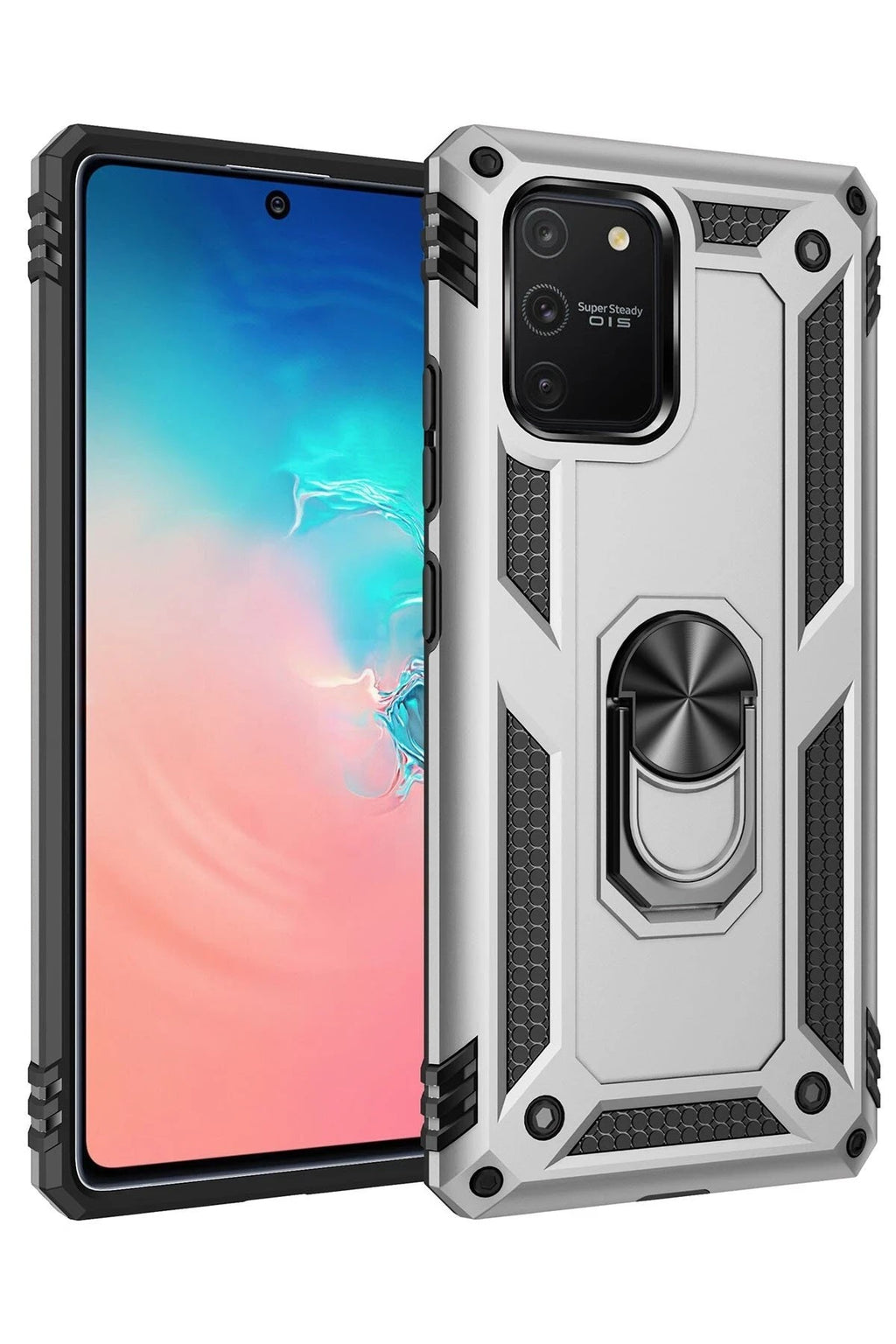 Mey İthalat® Samsung Galaxy A91 / S10 Lite Kılıf Sofya Yüzüklü Silikon Kapak - Gümüş