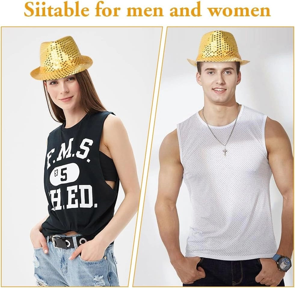Mey İthalat® Disko Star Altın Gold Payetli Fötr Şapka Yetişkin Boy