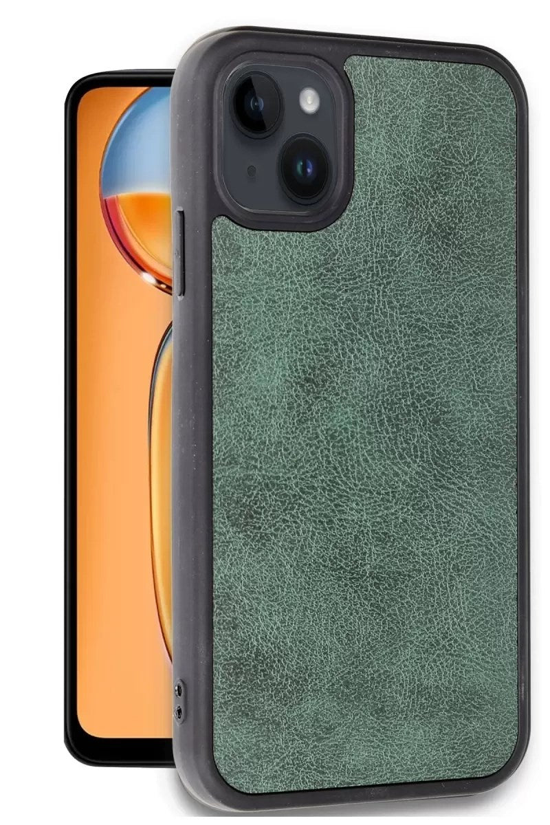 Mey İthalat® iPhone 15 Kılıf Aras Deri Kapak - Koyu Yeşil