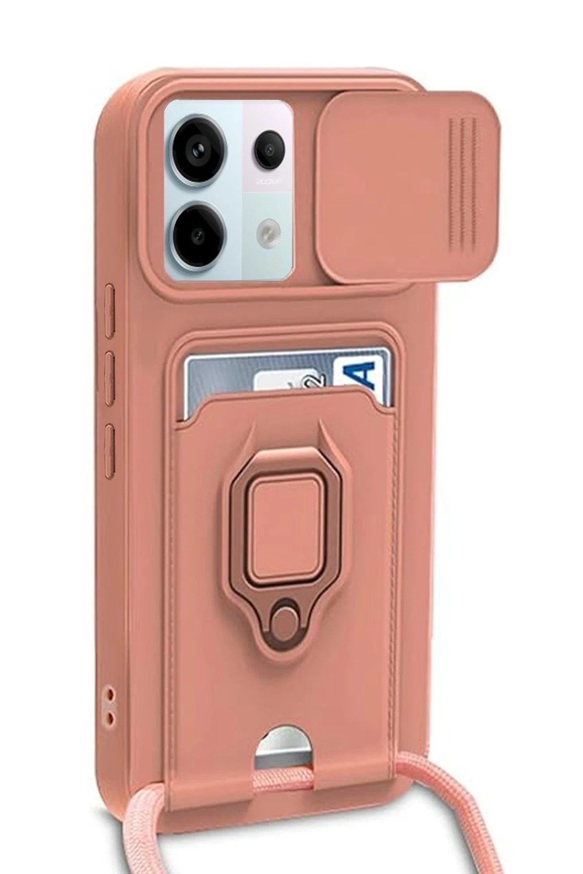 Mey İthalat® Redmi Note 13 Pro 5G Kılıf Zuma Kartvizitli Yüzüklü Silikon - Pembe