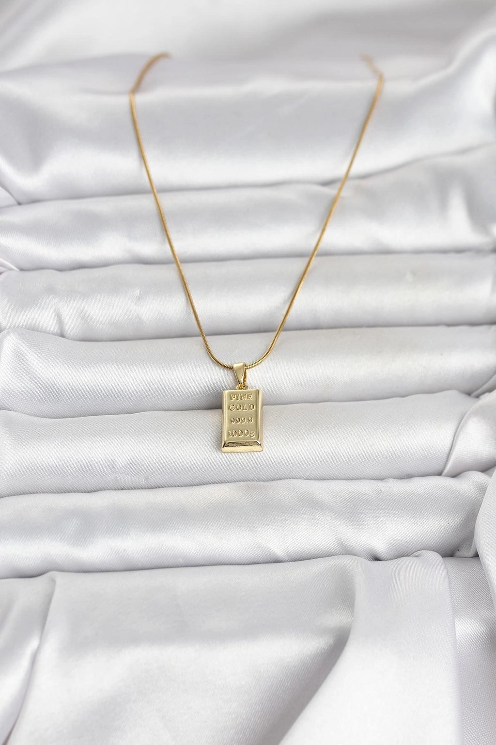 Mey İthalat® 316L Çelik Zincir Gold Renk Külçe Altın Model Kadın Kolye