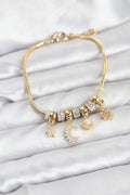 Mey İthalat® Pirinç Gold Renk Ay Charm Model Charmlı Kadın Bileklik