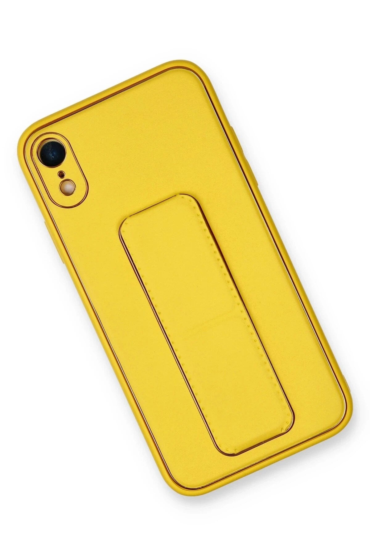 Mey İthalat® iPhone XR Kılıf Coco Deri Standlı Kapak - Sarı