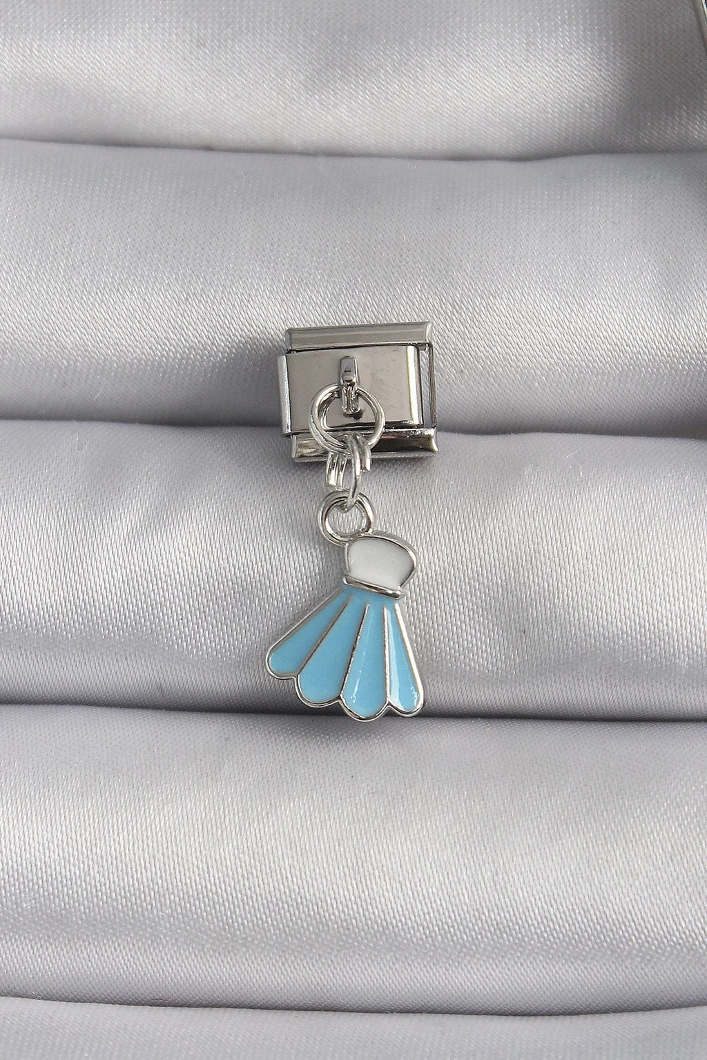 Mey İthalat® 316L Çelik Gümüş Renk Mavi Renk Sallantı Elbise Model Nomination Charm