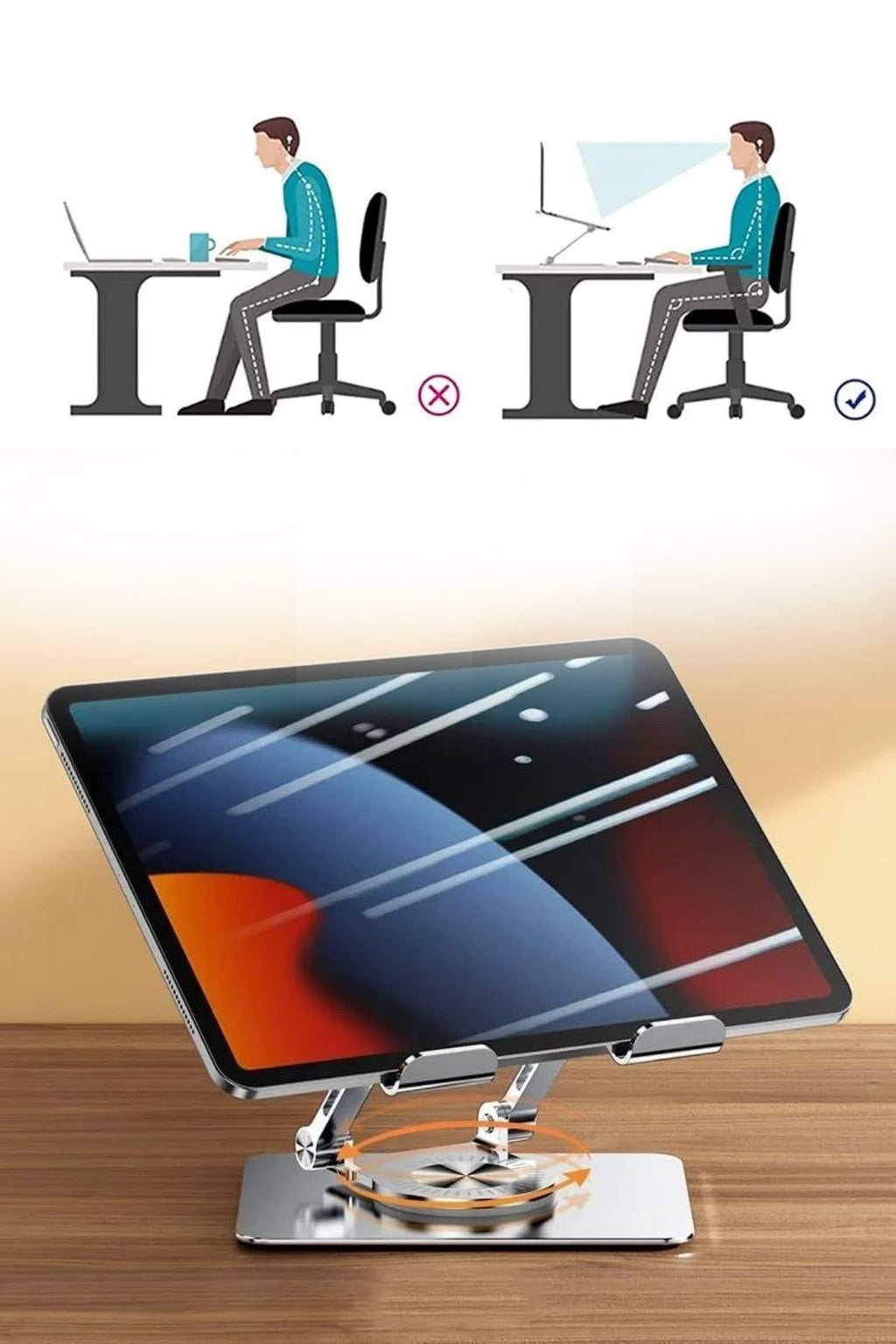 360 Derece Dönebilen Yükseltilmiş Masaüstü Ayarlanabilir Metal Tablet Standı