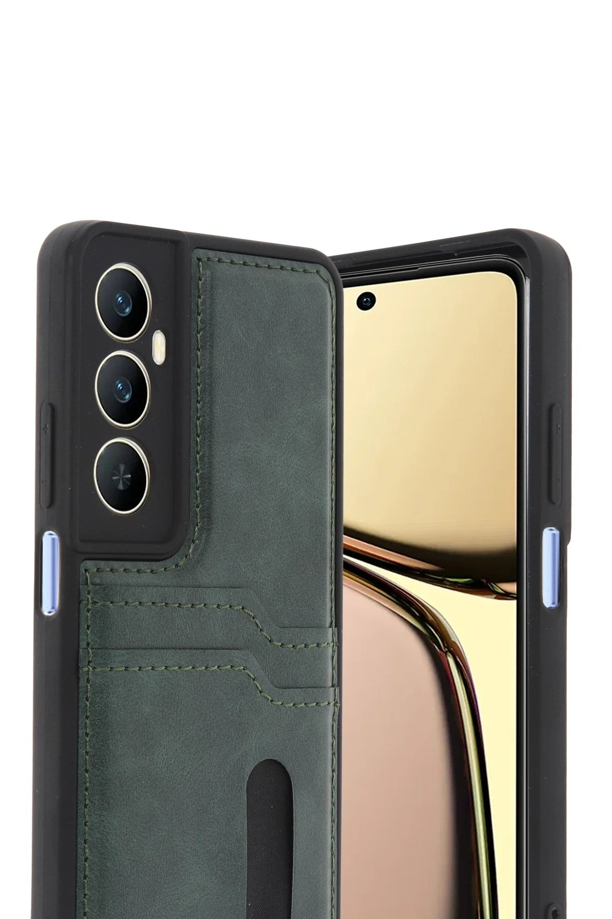 Mey İthalat® Realme C65 Sara Kartvizitli Deri Kılıf - Yeşil