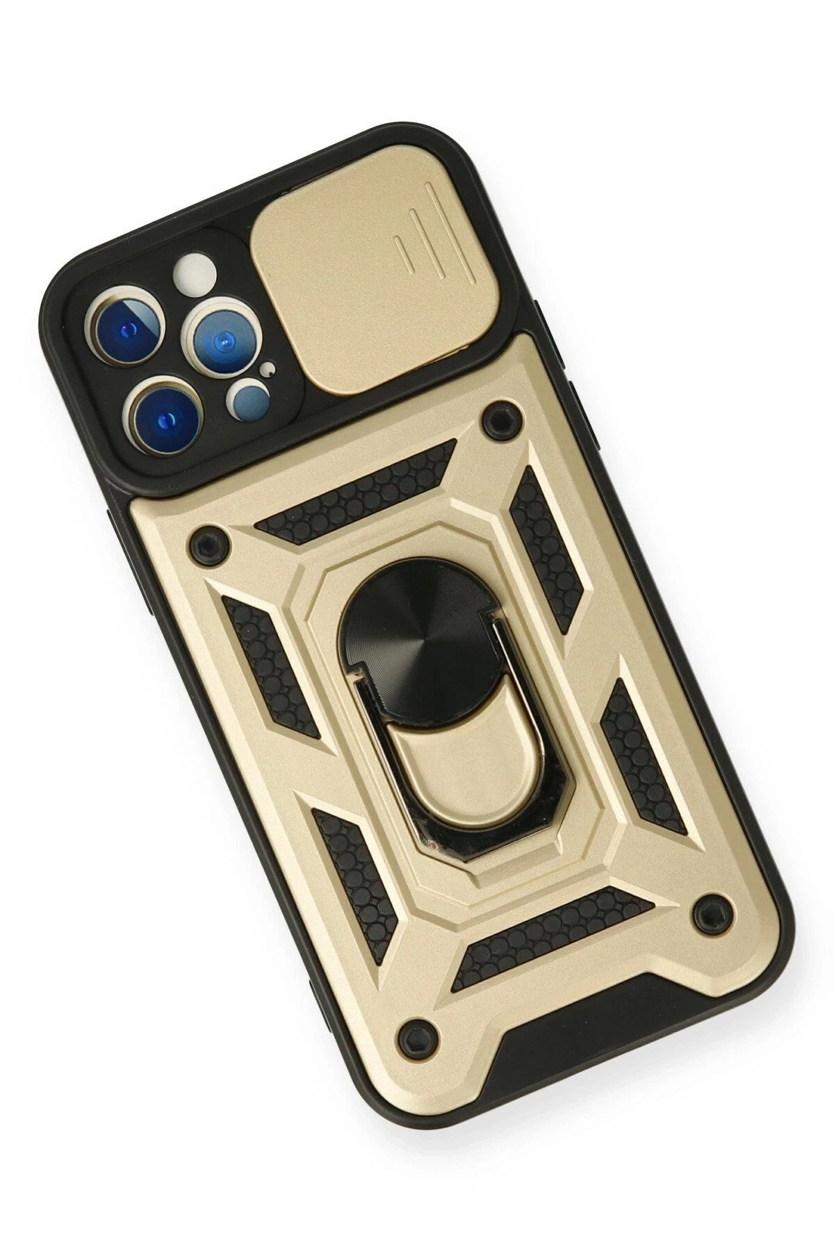 Mey İthalat® iPhone 12 Pro Kılıf Pars Lens Yüzüklü Silikon - Gold