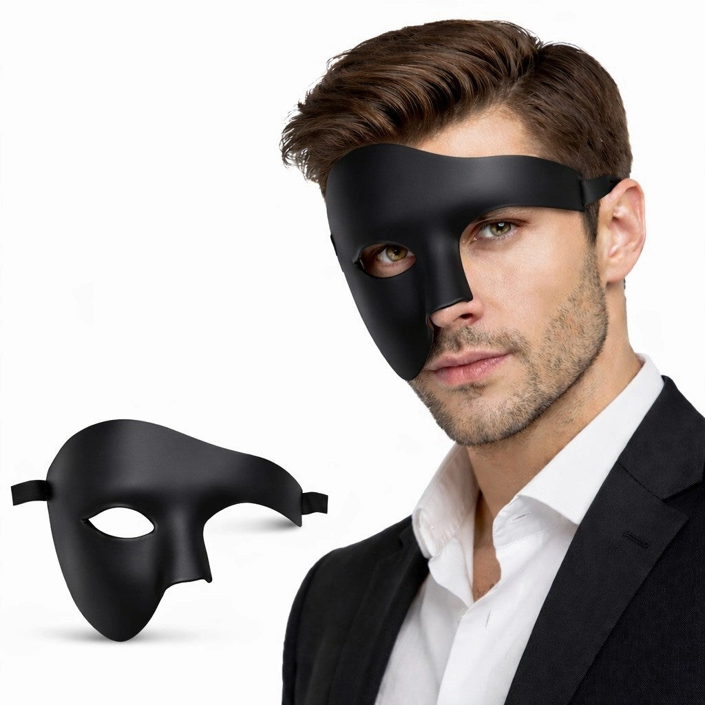 Mey İthalat® Siyah Yarım Erkek Maske – Phantom Parti &amp; Balo Maskesi