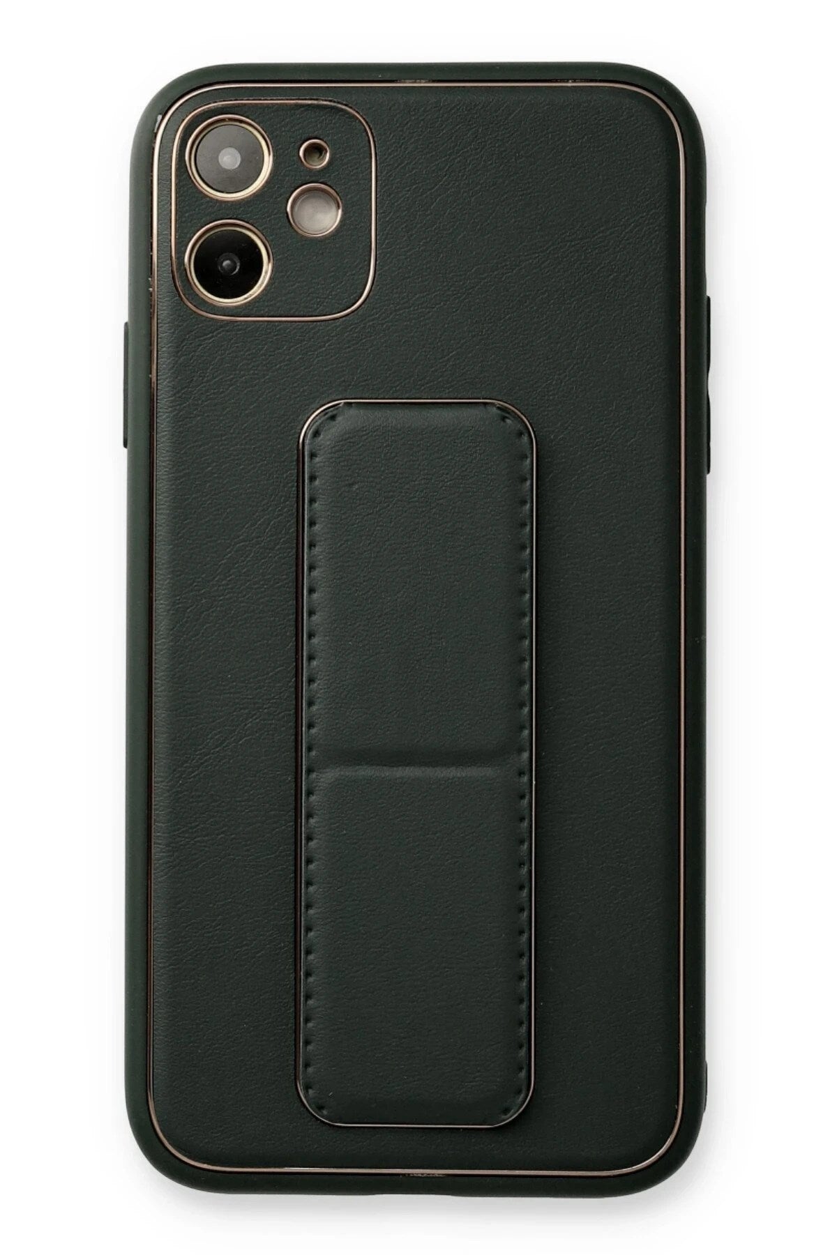 Mey İthalat® iPhone 12 Kılıf Coco Deri Standlı Kapak - Füme