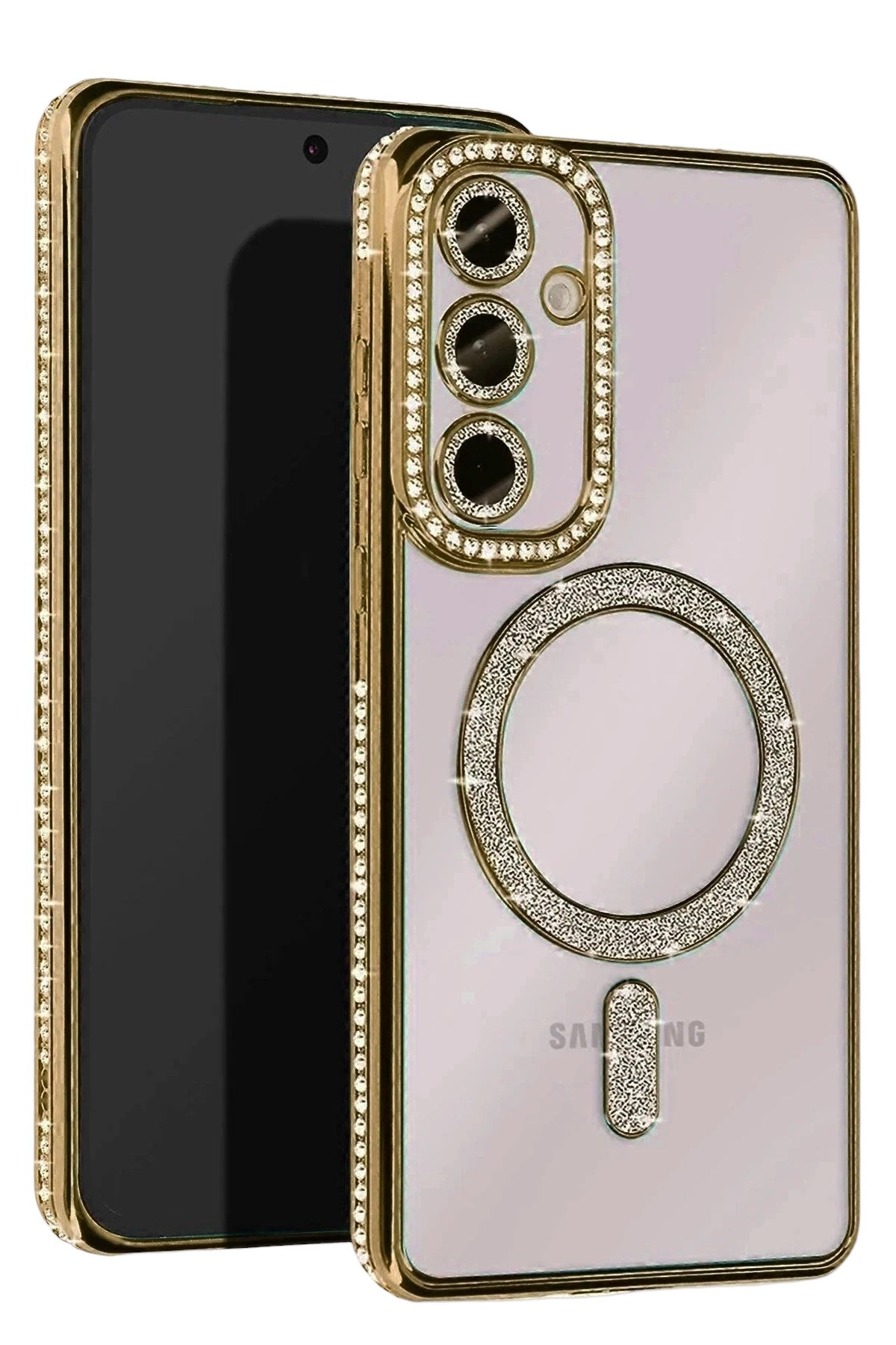 Mey İthalat® Samsung Galaxy A25 5G Joke Simli Magneticsafe Kılıf - Gold