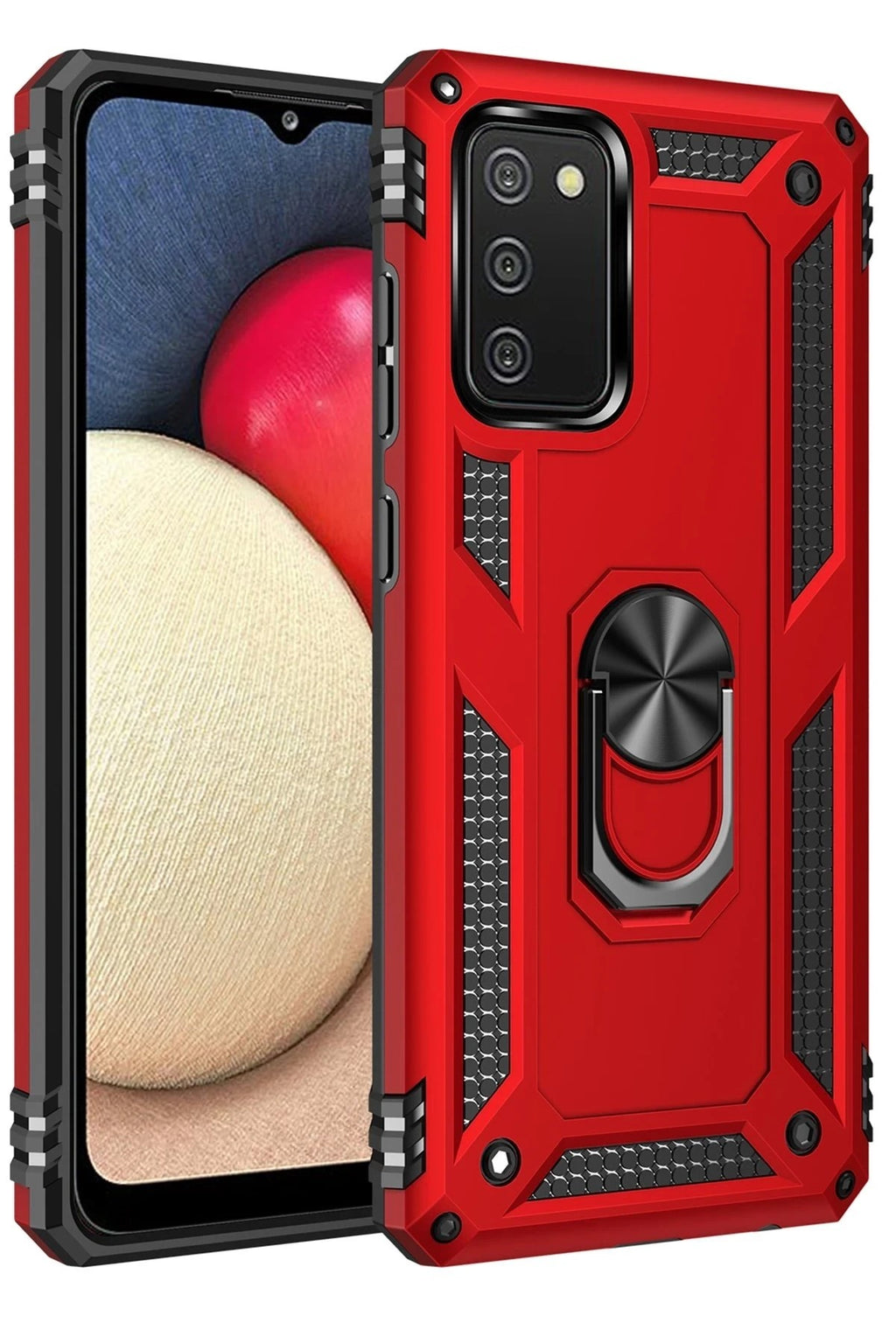 Mey İthalat® Samsung Galaxy A03S Kılıf Sofya Yüzüklü Silikon Kapak - Kırmızı