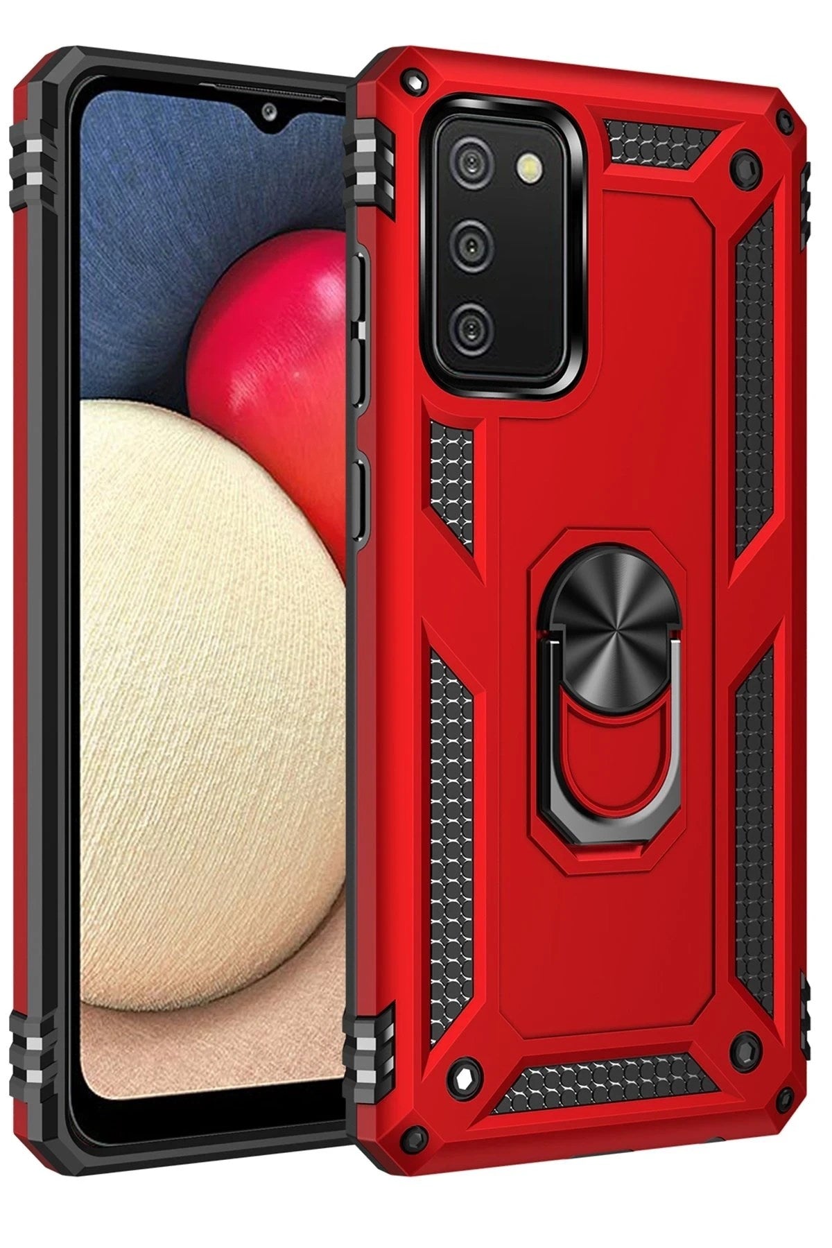 Mey İthalat® Samsung Galaxy A03S Kılıf Sofya Yüzüklü Silikon Kapak - Kırmızı