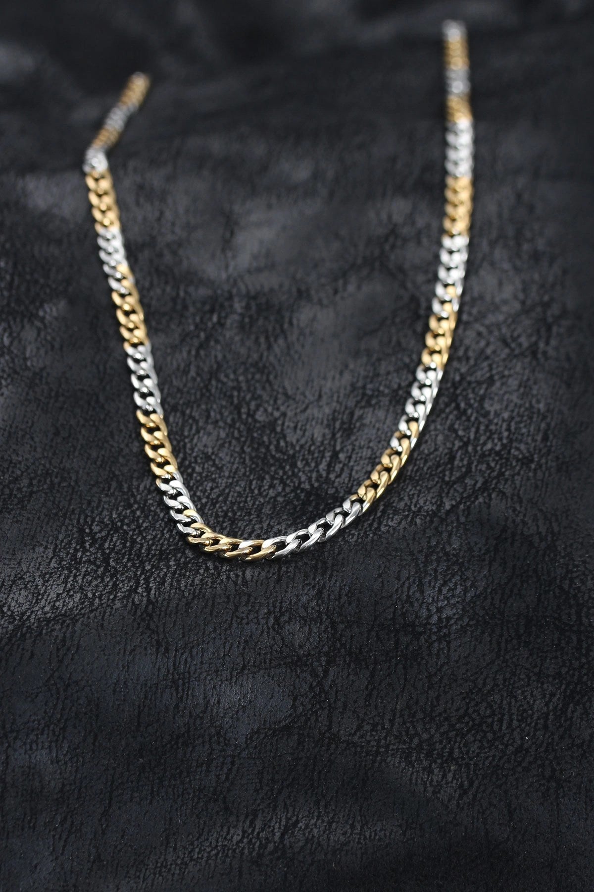 Mey İthalat® 316L Çelik Gümüş ve Gold Renk Curb Erkek Kolye