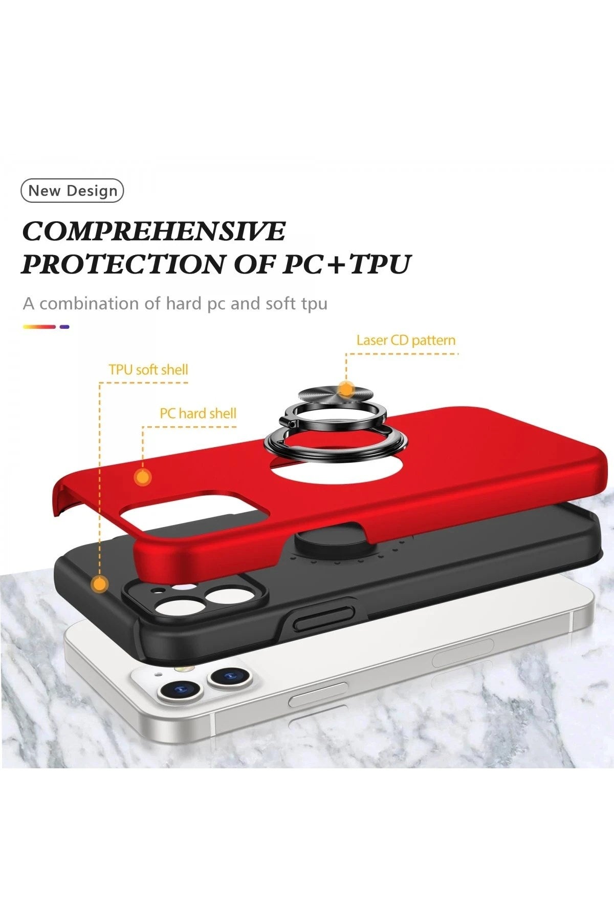 Mey İthalat® iPhone 12 Mini Kılıf Elit Yüzüklü Kapak - Kırmızı