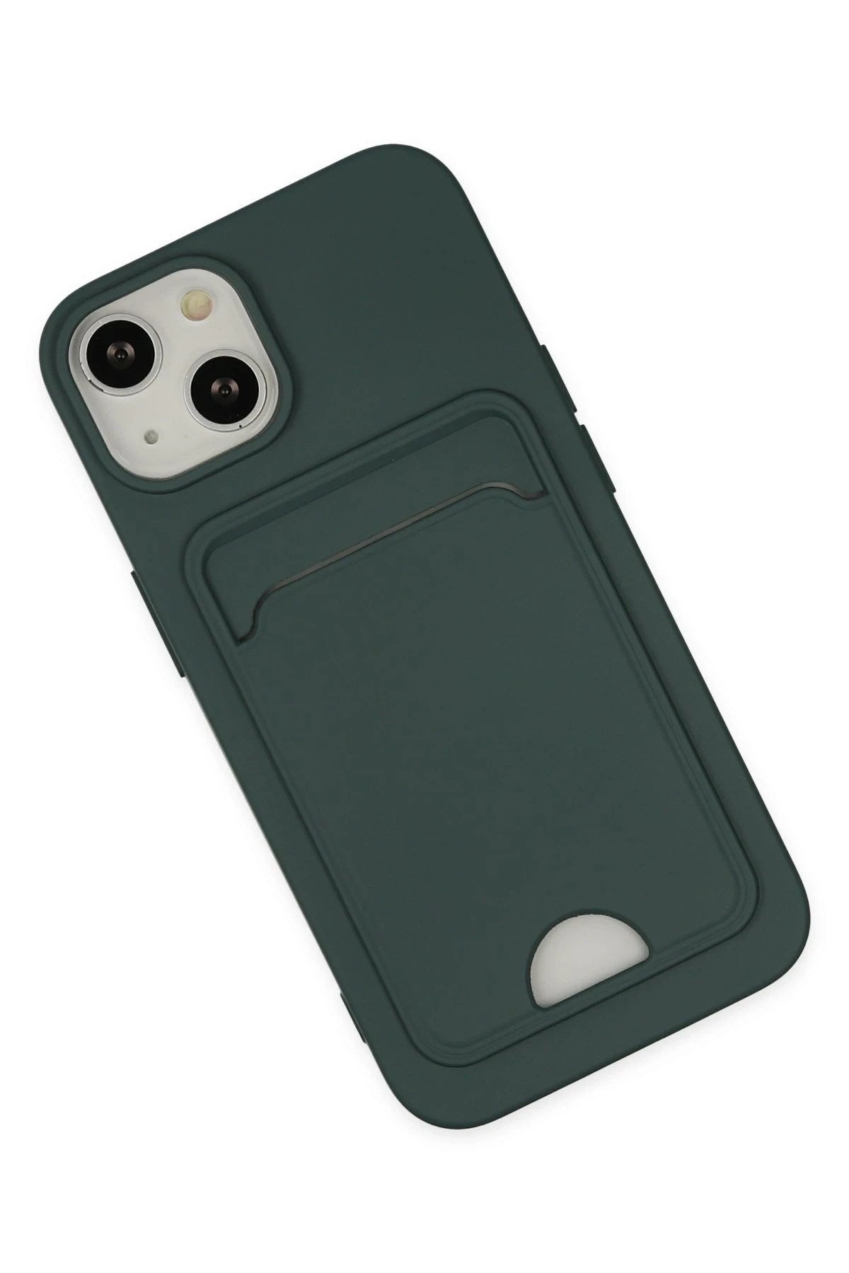 Mey İthalat® iPhone 14 Plus Kılıf Kelvin Kartvizitli Silikon - Koyu Yeşil