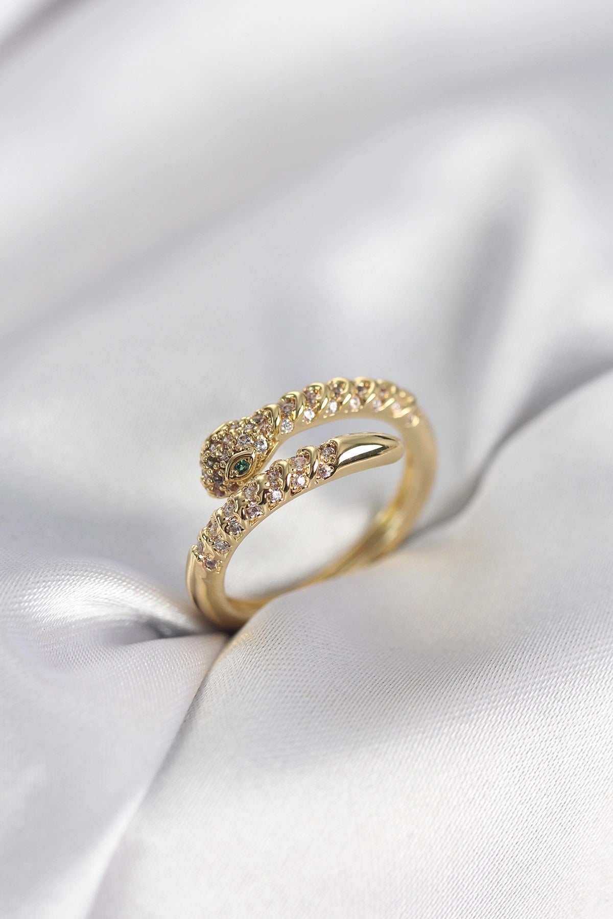 Mey İthalat® Yılan Model Gold Renk Zirkon Taşlı Kadın Yüzük