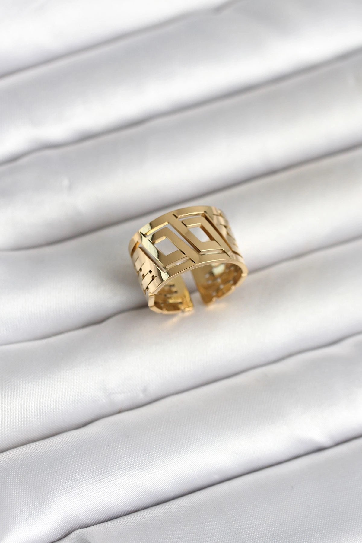 Mey İthalat® 316L Çelik Gold Renk Geometrik Model Kadın Yüzük