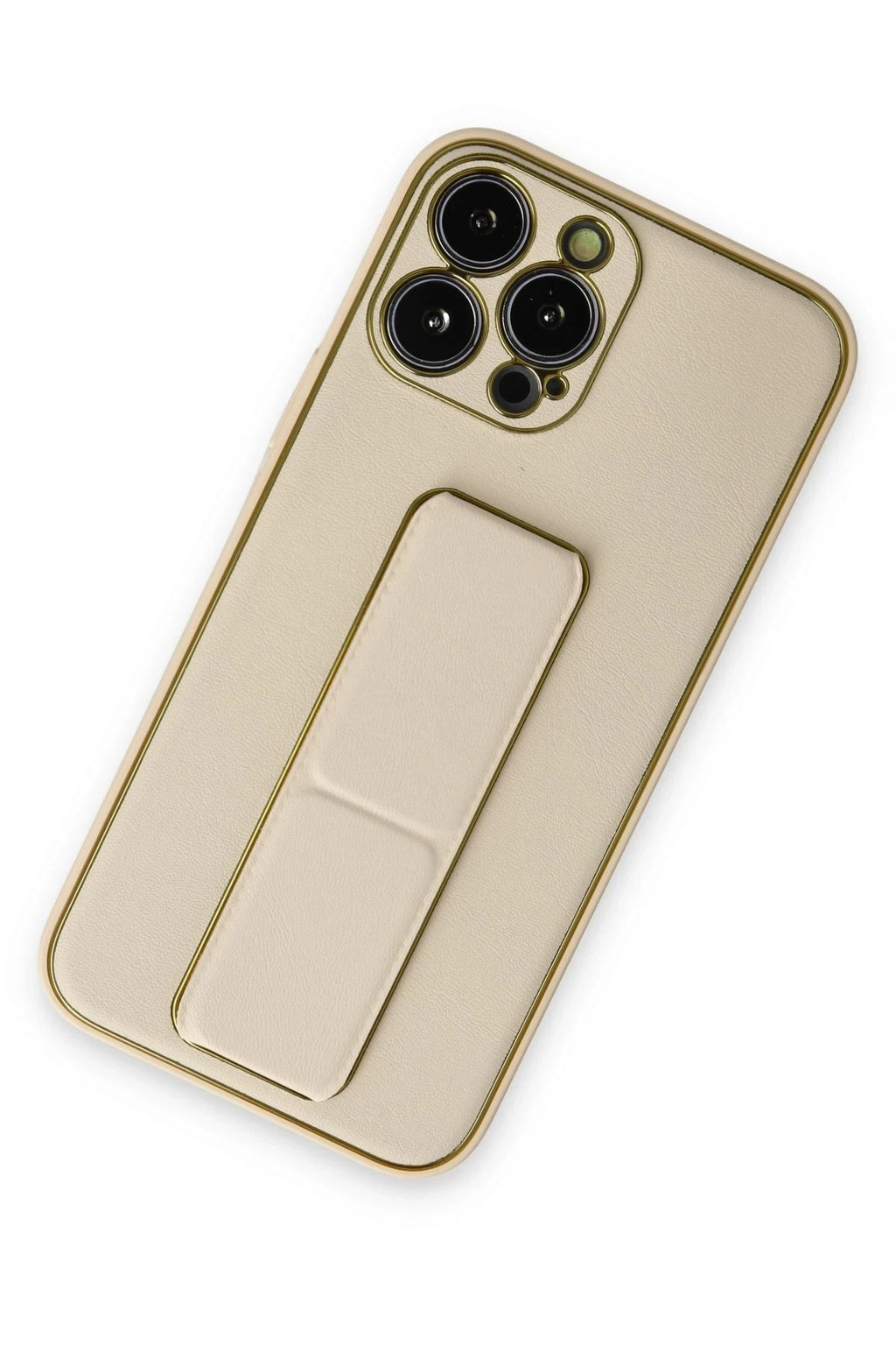 Mey İthalat® iPhone 13 Pro Kılıf Coco Deri Standlı Kapak - Gold