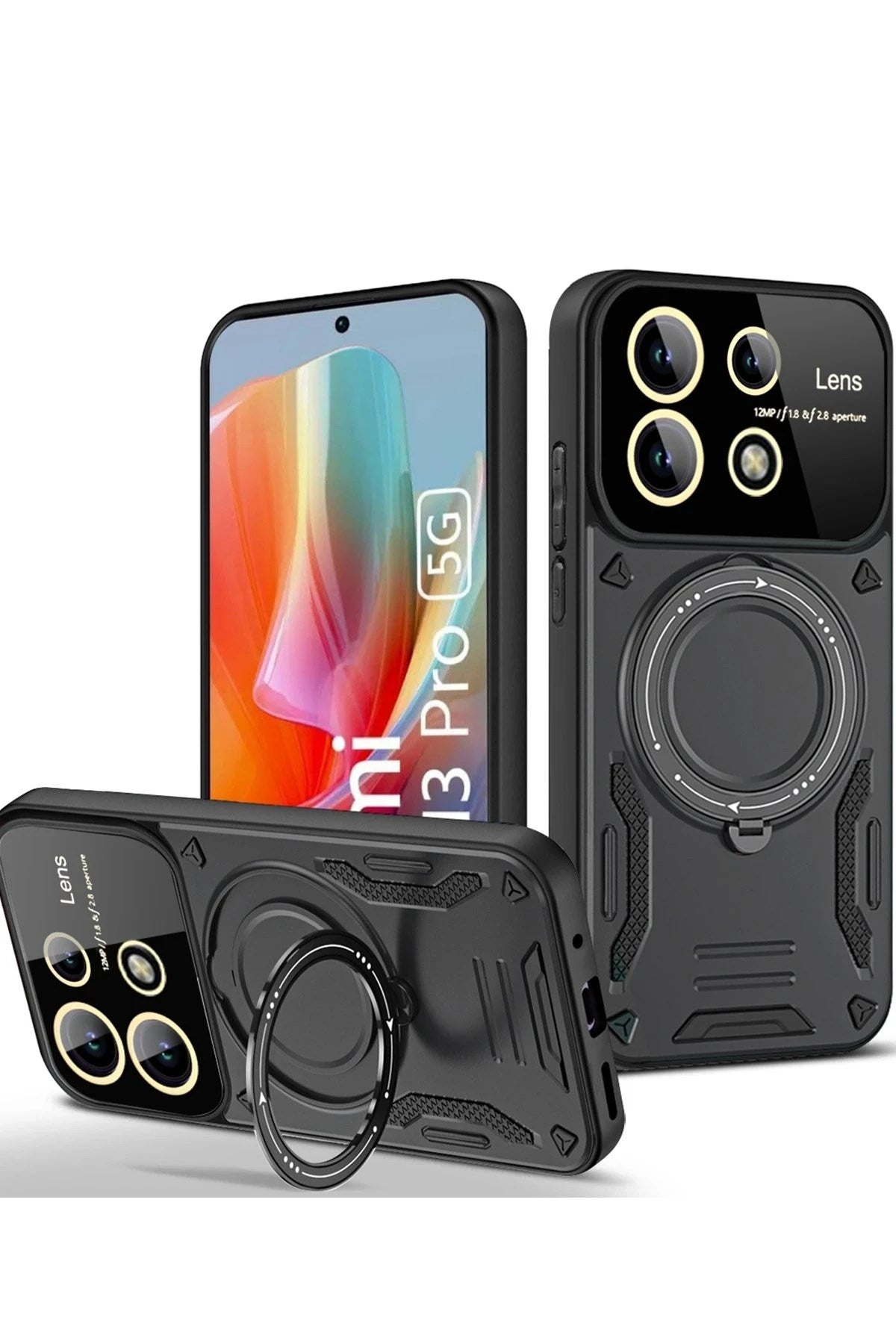 Mey İthalat® Redmi Note 13 Pro 5G Kılıf Joy Lens Standlı Kapak - Siyah